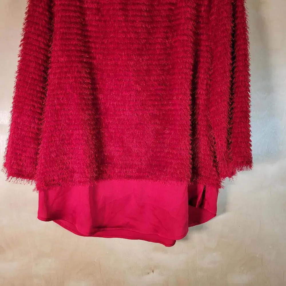Vince Camuto Tulip Red Eyelash Tinsel Cowlneck Sweater Women Size XL NWT - Picture 9 of 9
